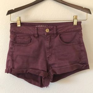 American Eagle maroon high waisted stretchy shorts